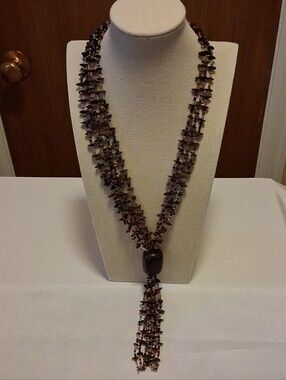 Multi-Strand Brown Bead Tassel Necklace